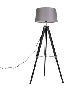 Stojaci lampy Stojací lampa Stativ černý s odstínem 45cm lněný tmavě šedý