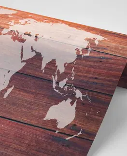 Tapety mapy Tapeta mapa světa s dřevěným pozadím