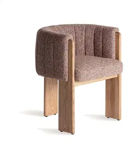 Luxusní jídelní židle Estila Luxusní čalouněná jídelní židle Navagio se třemi nohama a obloukovou opěrkou s ozdobným prošíváním hnědá