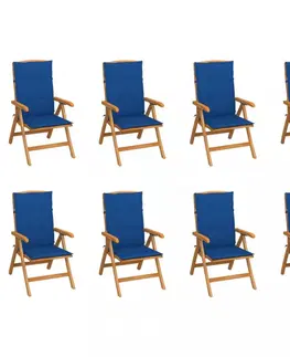 Zahradní židle Skládací zahradní židle s poduškami 8 ks teak / látka Dekorhome Tmavě modrá