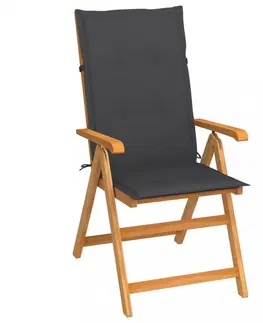 Zahradní židle Skládací zahradní židle 4 ks s poduškami Dekorhome Šedá kostka