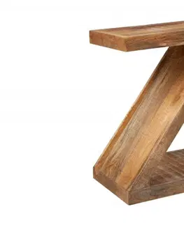 Luxusní a designové příruční stolky Estila Masivní příruční stolek Sheesham z mangového dřeva ve tvaru písmene Z 45cm