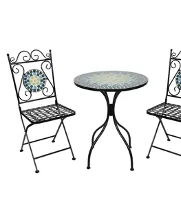 Zahradní sestavy Kovový set zahradního nábytku s mozaikou Turquoise sleva – Ø 60*72 cm / 36*35*91 cm Clayre & Eef 5Y0768sleva
