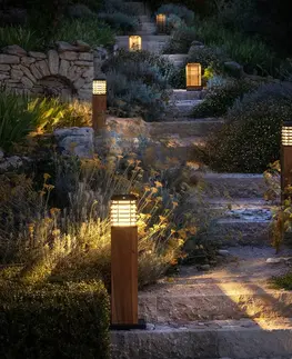 Solární lampy s pohybovým čidlem Les Jardins LED solární osvětlení Tekura, teak přírodní/šedá