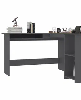 Pracovní stoly Rohový psací stůl 120x140 cm Dekorhome Černá lesk