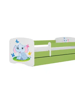 Dětské postýlky Kocot kids Dětská postel Babydreams slon s motýlky zelená, varianta 80x180, bez šuplíků, s matrací