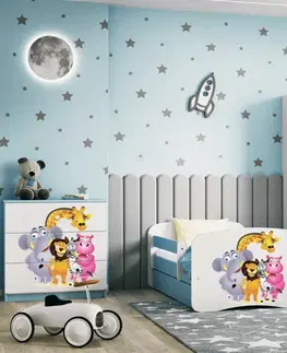 Dětské postýlky Kocot kids Dětská postel Babydreams ZOO modrá, varianta 80x180, bez šuplíků, s matrací