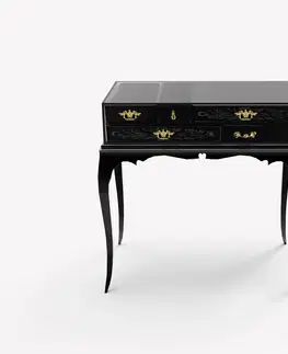 Designové a luxusní noční stolky Estila Luxusní černý noční stolek Mondrian z lakovaného masivního dřeva a černého skla se zlatými detaily a klasickými prvky 63 cm
