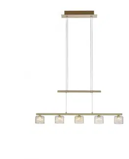 LED lustry a závěsná svítidla PAUL NEUHAUS LED závěsné svítidlo, 5 ramenné, matná mosaz, nastavitelná výška, nad jídelní stůl 3000K