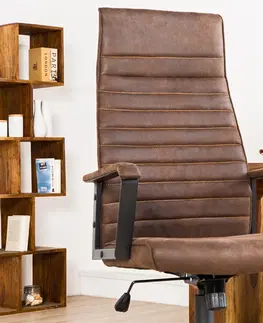 Designové a luxusní křesla do pracovny a kanceláře Estila Kancelářská židle Lazio high hnědá vintage