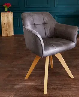 Luxusní jídelní židle Estila Moderní designová židle Hendry v antické šedé barvě s područkami 84cm