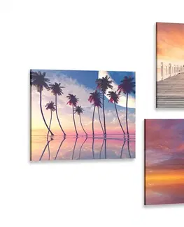 Sestavy obrazů Set obrazů mořská krajina v nádherných barvách