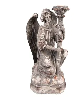 Svícny Béžovo-šedý antik svícen Anděl- 15*14*29 cm Clayre & Eef 6PR3733