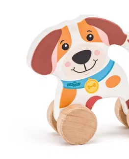 Hračky WOODY - Pes na kolečkách s držadlem