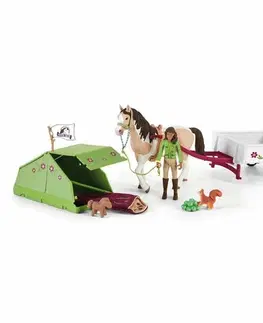 Dřevěné hračky Schleich 42533 Sarah s koníkem a zvířátky kempují, 24,5 x 19 x 6,6 cm