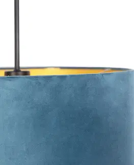 Zavesna svitidla Závěsná lampa s velurovým odstínem modrá se zlatem 40 cm - Combi