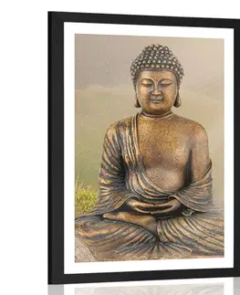 Feng Shui Plakát s paspartou socha Buddhy v meditující poloze