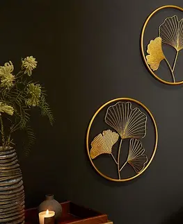 Různé luxusní dekorace a doplňky Estila Moderní set florálních kulatých nástěnných kovových dekorací Biloba II zlaté barvy 40cm