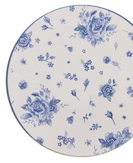 Talíře Bílý servírovací talíř s modrými růžičkami Blue Rose Blooming - Ø 33*1 cm Clayre & Eef BRB85