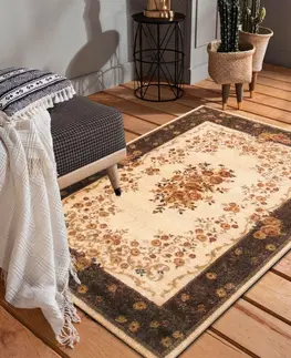 Vintage koberce Originální hnědo krémový vintage koberec do obývacího pokoje