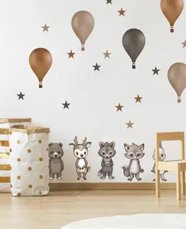 Samolepky na zeď Dětské samolepky na zeď - Lesní zvířátka s balóny v hnědých barvách