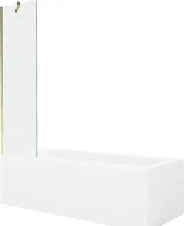 Vany MEXEN/S Cubik obdélníková vana 160 x 70 cm s panelem + vanová zástěna 50 cm, transparent, zlatá 550316070X9505000050