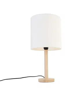 Stolni lampy Venkovská stolní lampa dřevěná s bílým stínidlem - Mels