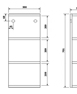 Koupelnový nábytek Sapho RIWA otevřená police 30x70x15 cm, bílá lesk
