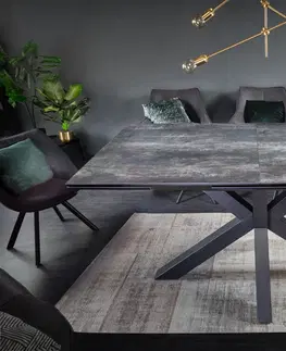 Designové a luxusní jídelní stoly Estila Industriální rozkládací keramický jídelní stůl Infinidad s obdélníkovým sklem překrytou povrchovou deskou 180-225cm