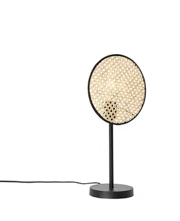 Stolni lampy Venkovská stolní lampa černá s ratanem 25 cm - Kata