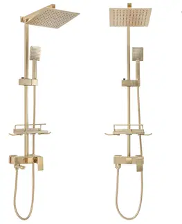 Sprchy a sprchové panely Sprchový set Rea JACK kartáčovaný zlatý - vanová baterie, dešťová a ruční sprcha, mýdelnička