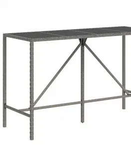 Zahradní stolky Barový stůl se skleněnou deskou šedý 180x70x110 cm polyratan
