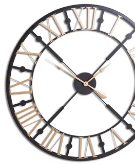 Stylové a designové hodiny Estila Industriální nástěnné hodiny ANLL kruhového tvaru v černo-zlaté barvě 95cm