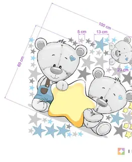 Samolepky na zeď Samolepky do dětského pokoje - Medvídci s hvězdičkou a se jménem v modré barvě