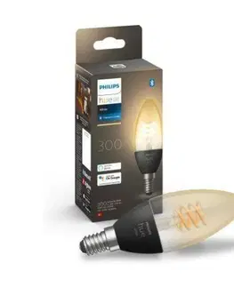 LED žárovky PHILIPS HUE Hue Bluetooth LED White filamentová žárovka Philips svíčka 8719514302235 E14 4,5W 300lm 2100K černá, stmívatelná