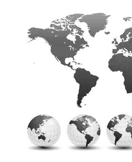 Obrazy mapy Obraz globusy s mapou světa v černobílém provedení