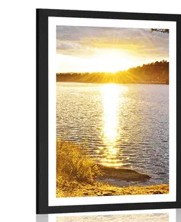 Příroda Plakát s paspartou západ slunce nad jezerem