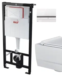 WC sedátka ALCADRAIN Sádromodul předstěnový instalační systém s bílým/ chrom tlačítkem M1720-1 + WC MYJOYS MY2 + SEDÁTKO AM101/1120 M1720-1 MY2