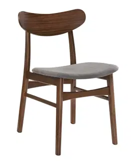 Luxusní jídelní židle Estila Skandinávská designová jídelní židle Nordica Nogal v ořechově hnědé barvě s šedým čalouněním 80cm