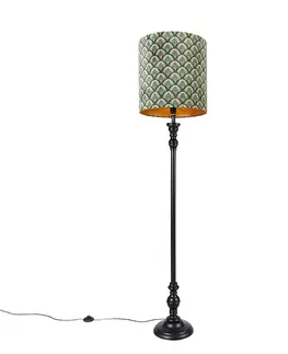 Stojaci lampy Klasická stojací lampa černá s odstínem páví design 40 cm - Classico