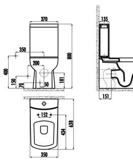 Záchody SAPHO LARA WC kombi, spodní/zadní odpad, černá mat LR360