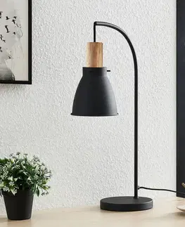 Stolní lampy Lindby Stolní lampa Lindby Trebale, E14, železo, dřevo, černá barva