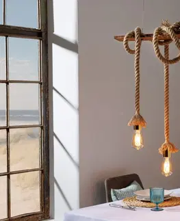 Luxusní designové závěsné lampy Estila Koloniální závěsná lampa Halvor z přírodního provazu s pěti žárovkami 90cm