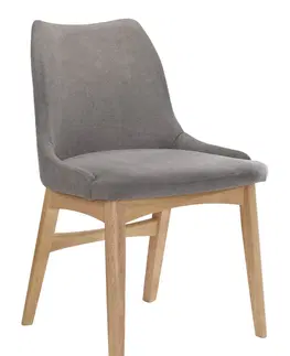 Luxusní jídelní židle Estila Moderní jídelní židle Nordica Clara z dubového masivu světle hnědé barvy se skandinávským šedým stylovým čalouněním 84cm