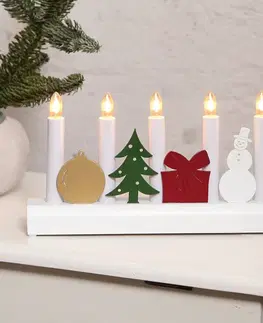 Vánoční osvětlení STAR TRADING Barevný svíčkový lustr Julia s vánočními motivy