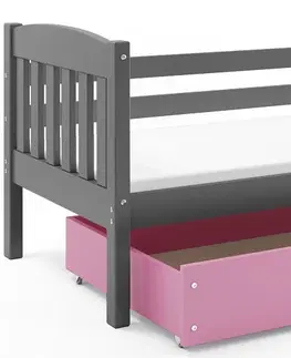 Postele BMS Dětská postel KUBUŠ 1 s úložným prostorem | šedá Barva: Šedá / růžová, Rozměr: 200 x 90 cm