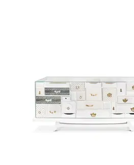 Designové komody Estila Luxusní bílá masivní komoda Mondrian v prestižním provedení s designovými zásuvkami 186cm