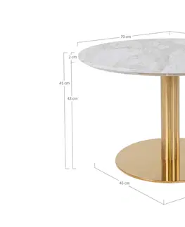 Konferenční stolky Norddan Kulatý konferenční stolek Kane 70 cm imitace mramoru / mosaz
