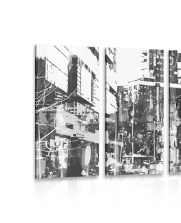 Černobílé obrazy 5-dílný obraz abstraktní panoráma města v černobílém provedení