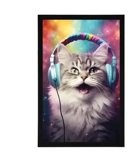 Párty zvířata se sluchátky Plakát kočka se sluchátky